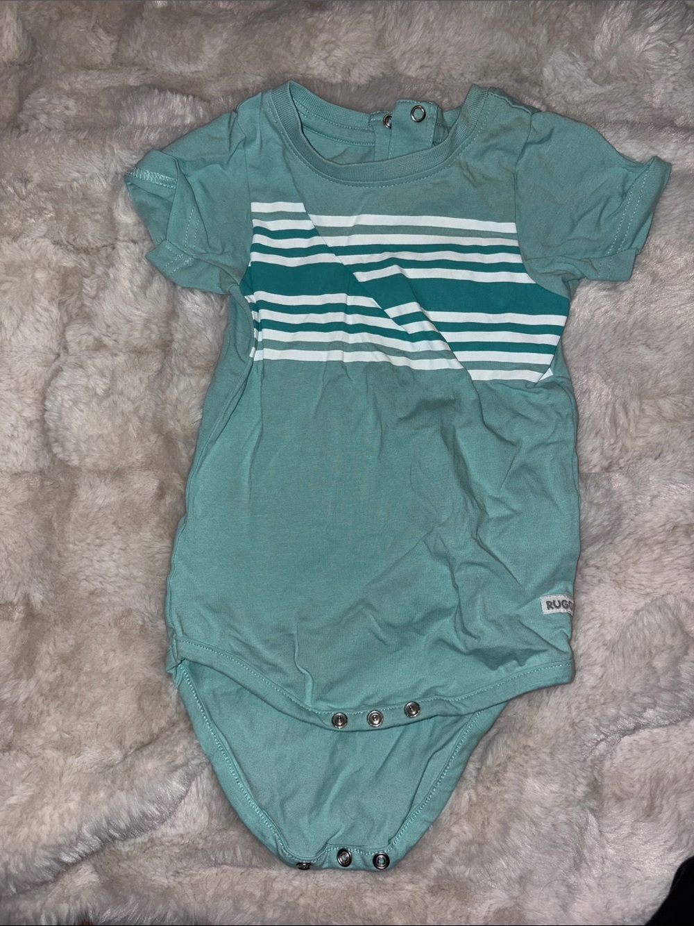 Rugged Butts Teal Striped Baby One-Piece Bodysuit